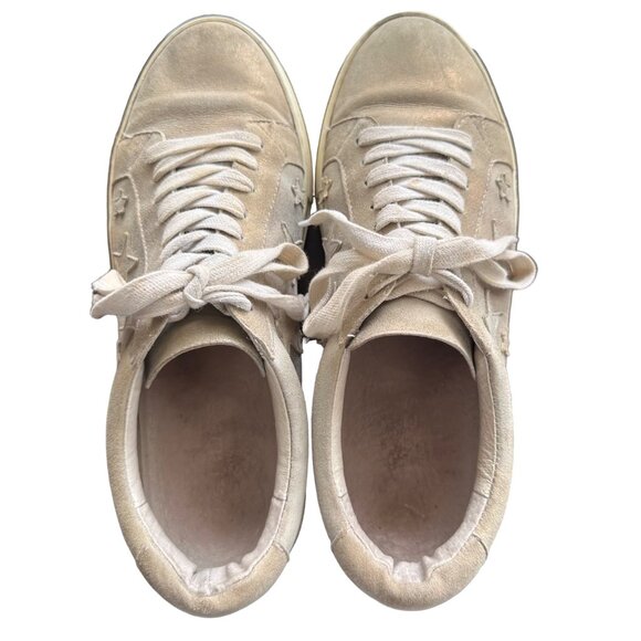 J/SLIDES Star Sneakers Size 8.5 Gold Metallic Leather Lace-up Platform - Picture 2 of 11